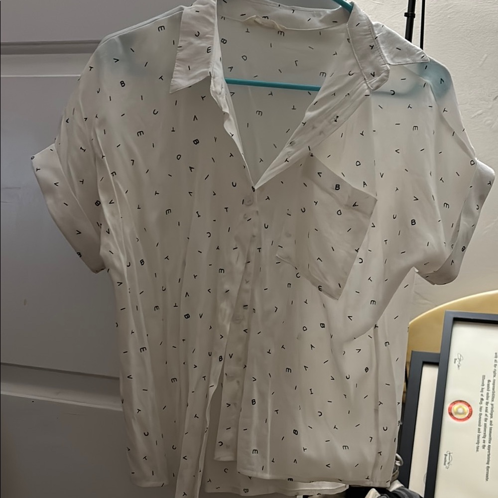 White Button-Up Blouse with Pattern